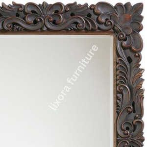 Handmade Wooden <b>Wall</b> <b>Mirror</b> <b>Rectangular</b> Traditional Frame Ornate Floral Scroll Carving Brown - Product Image 2