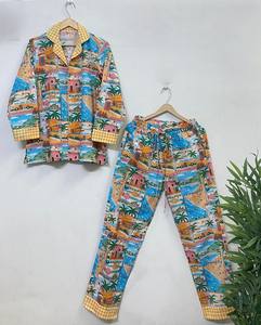 Women Tropical Print Cotton Pajama Set Two Piece Sleepwear Lounge Set Button <b>Down</b> Shirt Elastic Waist <b>Pants</b>. - Product Image 3