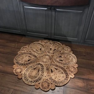 Tapis rectangulaire en jute fait main, style oriental, écologique, antidérapant, adapté aux animaux domestiques, à poils ras, pour la décoration du salon, nettoyage localisé - Product Image 3