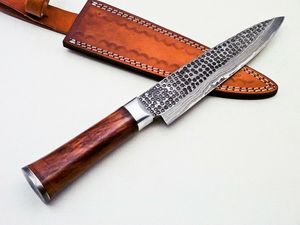 Custom 67-Layer Damascus Chef <b>Knife</b> Hand Forged with Wooden Handle Ambidextrous Leather Sheath OEM Manufacturer for Kitchen Use - Product Image 6