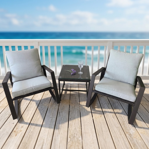 Ensemble de salon de jardin 3 pièces en métal avec structure en acier thermolaqué et coussins moelleux pour balcon, terrasse, pelouse - Product Image 1