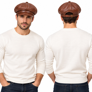 Wholesale Men Genuine Leather Newsboy Cap Vintage <b>Hat</b> Men Solid <b>Beret</b> <b>Hat</b> British Style Baker Boy Cap Faux Leather Flat Cap - Product Image 4