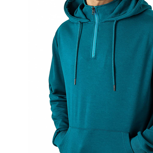 Custom OEM ODM Embroidered Quarter Zipper Hoodies Premium Cotton Fleece Pullover Sweatshirt Private Label Sportswear - Product Image 6