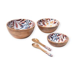 Cuenco decorativo de madera con diseño de hojas, interior esmaltado, cuenco artesanal para servir en la mesa de comedor. - Product Image 5