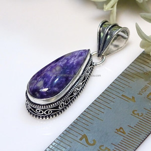 Colgante de plata esterlina 925, hecho a mano colgante de plata, colgante de charoita ovalada, colgante de piedra azul, regalo para ella - Product Image 5