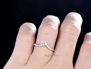 Chevron <b>Ring</b> V Band Half Eternity <b>Stacking</b> Vintage Moissanite Chevron Wedding Band: <b>Sterling</b> <b>Silver</b> V-Shape Crown <b>Silver</b> <b>Ring</b> - Product Image 2