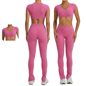Customizable Front Logo Eco-friendly Fitness <b>Set</b> with Custom Front Logo Slim Fit Spandex/Nylon Material Women <b>Yoga</b> <b>Set</b> - Product Image 1