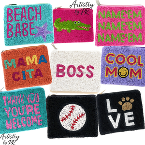 Mini porte-monnaie tendance fait main, perles brodées, fermeture éclair, sangle chaîne, texte personnalisé, motif animal, cadeau promotionnel - Product Image 4