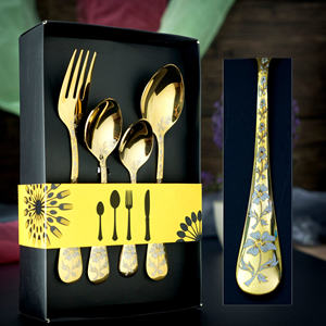 Juego de cubiertos de acero inoxidable de lujo PAK ENTERPRISES con acabado dorado, diseño elegante, utensilios de comedor premium para hoteles y restaurantes - Product Image 1