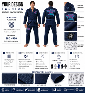 Uniforme de BJJ Personalizado Unisex Azul Marino con Bordado Frontal, Costuras Reforzadas, Algodón Premium Ligero, Kimono de Entrenamiento para Adultos - Product Image 6