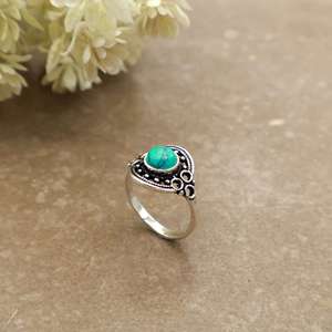 Vintage Natural Turquoise Bezel <b>Set</b> Statement <b>Ring</b> 925 Sterling <b>Silver</b> Plated Adjustable Band Antique Boho Ethnic Handmade - Product Image 4