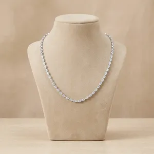 Lab Grown Diamond <b>Tennis</b> Chain <b>Necklace</b> for Women <b>Gold</b> Plated Round Brilliant Cut Hip Hop Style IGI Certified - Product Image 3