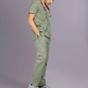 Ensemble de blouses médicales vertes pour hommes en coton et polyester tissé, pantalon inclus - Product Image 4