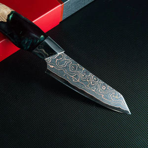 Cuchillo de chef Santoku de cobre damasco de diseño con patrón decorativo y mango ergonómico para cocinas modernas - Product Image 6
