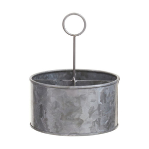 Porte-couverts rustique en métal galvanisé avec poignée, organisateur d'ustensiles à 4 compartiments, support rond en fer pour cuillères - Product Image 1