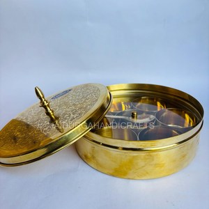 Heavy Duty Brass Spice Container <b>Set</b> with Lid and Inner Bowls - Product Image 3