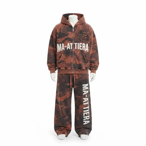 Men Rust Black <b>Camouflage</b> Pullover Hoodie <b>Tracksuit</b> Set Oversized Loose Fit Panel Streetwear Custom OEM ODM Wholesale - Product Image 3