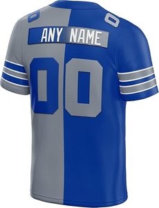 Custom American Football Jersey <b>Men's</b> V-Neck Short Sleeve Blue Gray Color Blocking Sublimated Print Moisture Wicking Polyester - Product Image 3