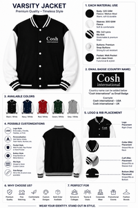Vestes universitaires personnalisées en laine noire brodée avec des détails en cuir de vache véritable blanc - Product Image 4