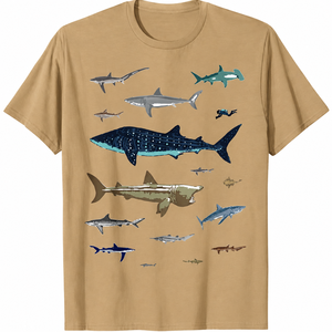 เสื้อยืดลำลองคอกลมแขนสั้นผ้าเจอร์ซีย์รักษ์โลกสำหรับผู้ชาย พิมพ์ลายฉลาม ทรงหลวม ดีไซน์ลายพิมพ์ - Product Image 4