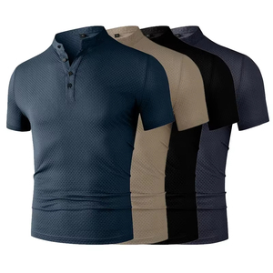 Camiseta de Hombre de Diseño Nuevo, Profesional, Informal de Negocios, Manga Corta, con Estampado de Flores, Color Sólido, Estilo Polo, Transpirable - Product Image 1