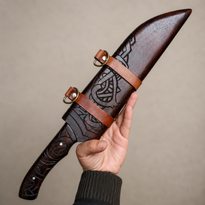 Couteau de camping Viking Seax en acier à haute teneur en carbone forgé à la main, lame de 8 pouces, manche en corne de bélier, poinçon en laiton, ambidextre, pour l'extérieur - Vente chaude - Product Image 2