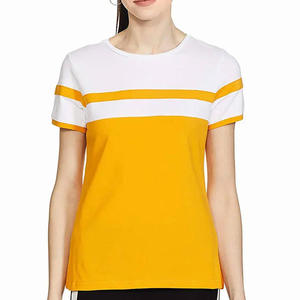 T-shirt d'été décontracté pour femme à manches courtes, rayé, color block, col rond, en coton doux, hauts pour femmes, tee-shirt tendance, vente en gros 2024 - Product Image 4