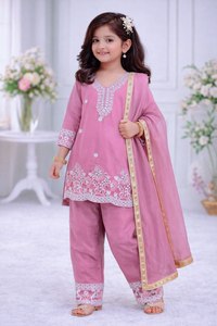 Ensemble Salwar Kameez brodé pour filles avec dupatta, vêtements traditionnels indiens et pakistanais pour enfants, tenue décontractée pour fêtes et hiver, extensible - Product Image 4