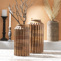 Vase à fleurs en bois de manguier artisanal de 12 pouces, style Art déco, écologique, finition naturelle, décoration de table, décoration de la maison, mariage