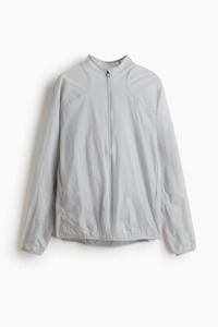 Men's Light Gray <b>Racer</b> <b>Jacket</b> Zipper Closure Stand Collar Sporty Style Quick Dry Polyester Material Spring Wear - Product Image 1