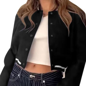 Veste en cuir courte à manches longues boutonnée pour femme, style universitaire, légère et décontractée - Product Image 6