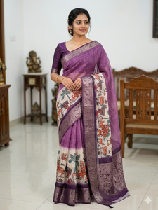 Sari Jacquard Kota CHACKS con estampado digital, corte 6.30, con pieza para blusa - Product Image 2