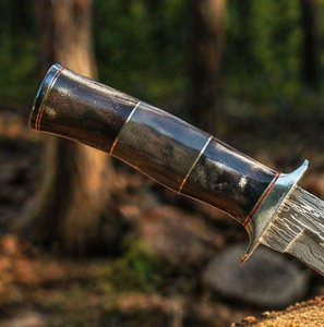 Handmade Camping <b>Knife</b> with Drop Point Blade and Straight Edge in Damascus Steel <b>Bone</b> <b>Handle</b> with Leather Sheath - Product Image 2