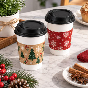 Manchons de tasses à café en papier kraft biodégradables écologiques pour Noël, impression numérique, bonhomme de neige, rennes, flocons de neige - Product Image 3
