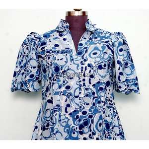 Vestido informal moderno de algodón para mujer, cómodo vestido tipo túnica de algodón, diseño Summer Breeze, midi con estampado floral, vestido informal de tacto suave. - Product Image 2