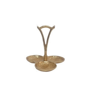 Plateau de service en métal doré à 3 compartiments avec poignée décorative en forme de rose pour fruits secs, en-cas, décoration, bol à chocolat - Product Image 3
