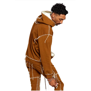 Men's Brown Hooded <b>Tracksuit</b> Full Length Cotton Streetwear Letter Print Drawstring Closure Side Pockets Autumn Loose Fit - Product Image 4