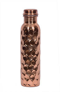 Copper Metal Drinkware <b>Bottle</b> with Diamond Design Eco-Friendly Disposable <b>Glass</b> Ayurvedic Leak-Proof Lid for <b>Drinking</b> - Product Image 2
