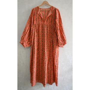 Vestido Maxi de Algodón 100% con Estampado Floral a Mano, Cuello Profundo, Cintura Natural, Lavable, Ligero, Ropa Casual de Verano para Mujer - Product Image 1