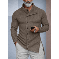 Chemise cardigan en tricot côtelé asymétrique boutonnée pour homme – Coupe ajustée texturée, style designer