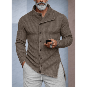 Chemise cardigan en tricot côtelé asymétrique boutonnée pour homme – Coupe ajustée texturée, style designer - Product Image 2