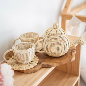 Juego de té de mimbre tejido a mano, juguete educativo para niños, precio económico, juguetes al por mayor para jardín de infantes - Product Image 6