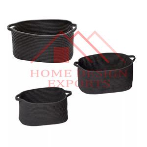 Cesta de ropa de almacenamiento de cuerda única de Venta caliente con asa para interior y exterior Cesta de almacenamiento de bobina de algodón negro superventas - Product Image 2
