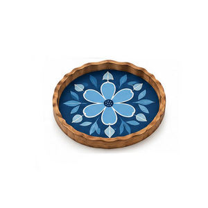 Natural Wood Round Serving <b>Tray</b> with Wavy Edge Modern Design Gift for <b>Candles</b> Books & Vase Home Decoration - Product Image 3