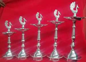 <b>Silver</b> Plated Samai Deepam Oil <b>Lamp</b> Traditional Indian Standing Diya for Temple Worship Home Interior Decoration Spiritual Gifts - Product Image 2
