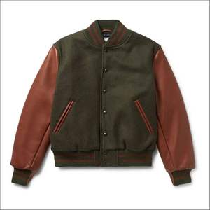 Blousons universitaires pour hommes en polyester avec logo en patchs chenille, col montant, motif uni et détails boutonnés - Product Image 2