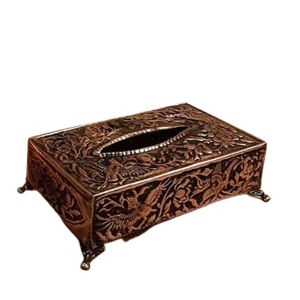 Ensemble de 2 porte-mouchoirs en aluminium métallique brillant poli, aspect classique, forme ronde, boîte à mouchoirs décorative faite à la main - Product Image 2