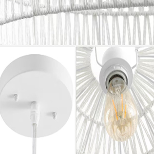 Lámpara Colgante Mediana Campana Bohemian de Cuerda Tejida Blanca con 1 Luz, Estilo Bohemio Global - Product Image 3