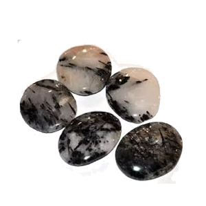 Pierre palmier plat tourmaline quartz palmier plat cristal pierre précieuse pierre naturelle forme ovale plate pierre de poche Protection grossiste - Product Image 1