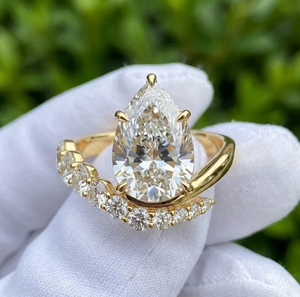 Bague de fiançailles de luxe en or plaqué avec diamant ovale de 3 carats cultivé en laboratoire, certifié IGI, E VVS2 VS1, ensemble pour mariage et anniversaire - Product Image 1